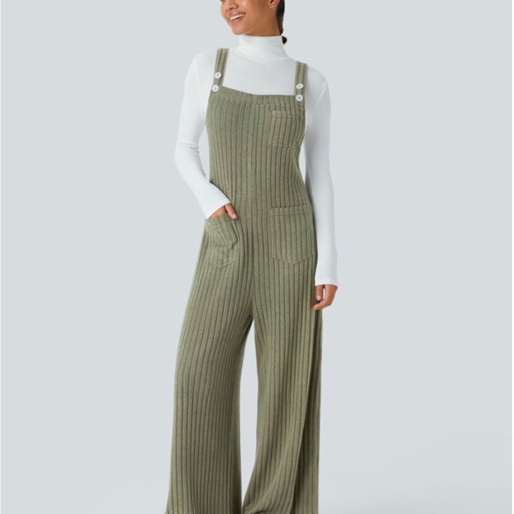 Olive Green Ribbed Jumpsuit